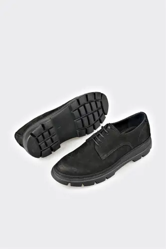 Black Leather Men's Casual Shoes-Black - 3