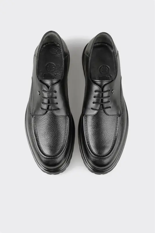 Black Leather Men's Casual Shoes-Black - 4