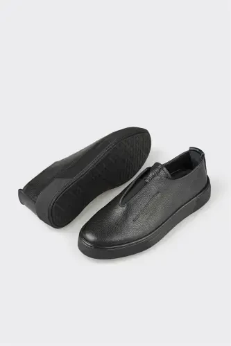 Black Leather Men's Daily Shoes - 3