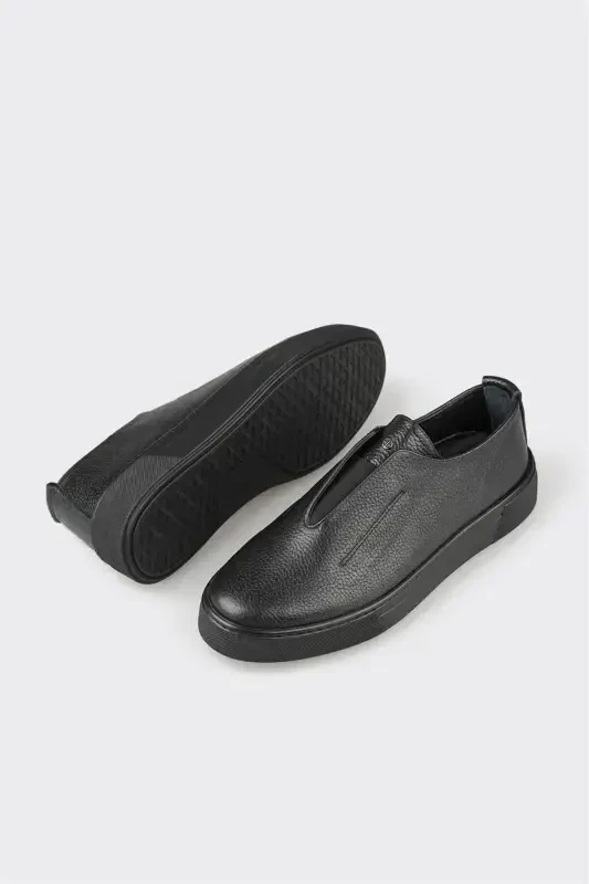 Black Leather Men's Daily Shoes - 3