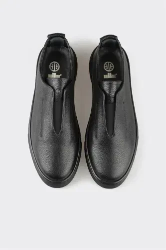 Black Leather Men's Daily Shoes - 4