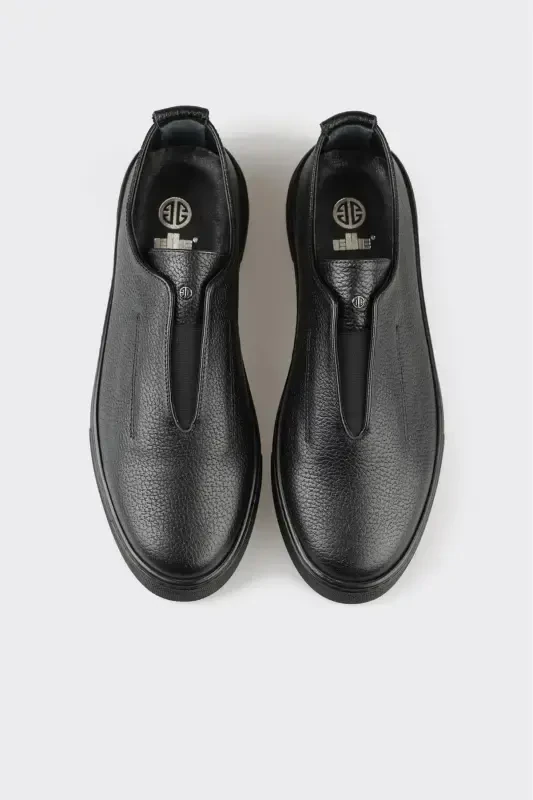 Black Leather Men's Daily Shoes - 4