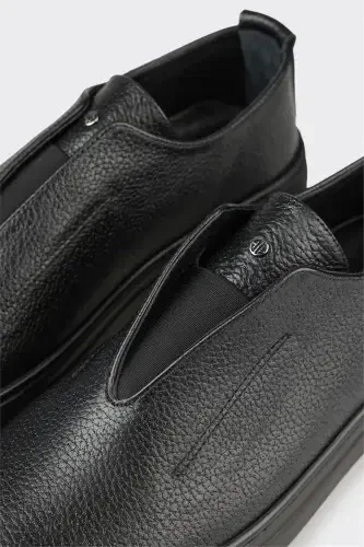 Black Leather Men's Daily Shoes - 5