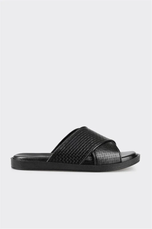 Black Leather Men's Slipper - Modazone