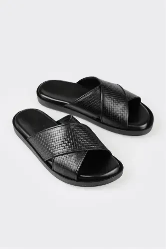 Black Leather Men's Slipper - Modazone (1)