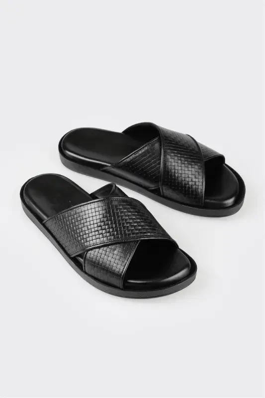 Black Leather Men's Slipper - 2