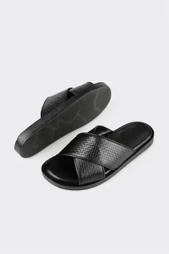 Black Leather Men's Slipper - 3