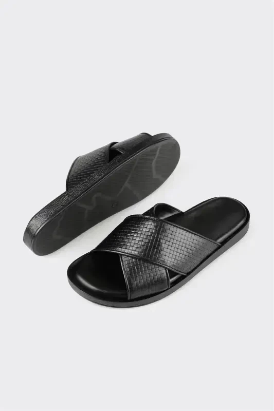 Black Leather Men's Slipper - 3