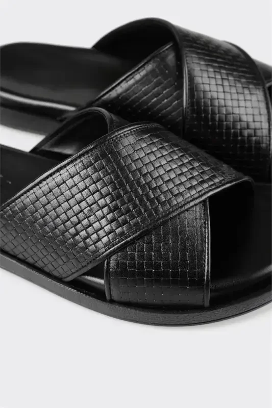 Black Leather Men's Slipper - 5