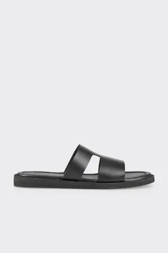 Black Leather Men's Slipper 