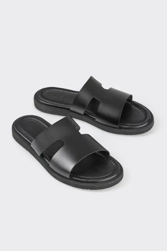 Black Leather Men's Slipper - 2
