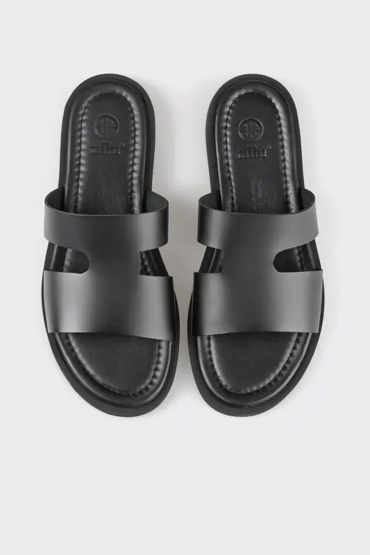 Black Leather Men's Slipper - 4