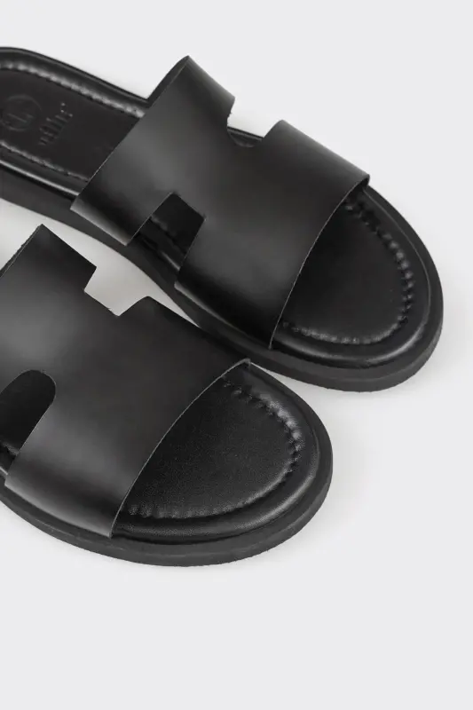 Black Leather Men's Slipper - 5