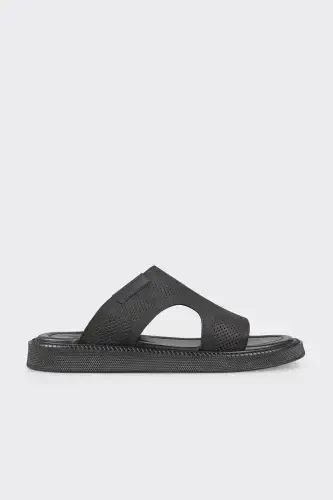 Black Leather Men's Slipper - 1