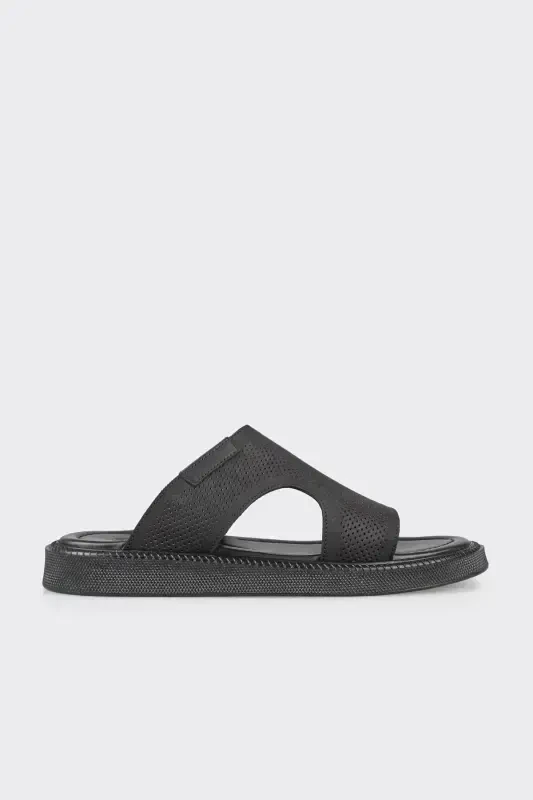 Black Leather Men's Slipper - 1