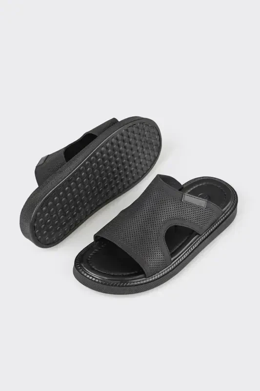 Black Leather Men's Slipper - 3