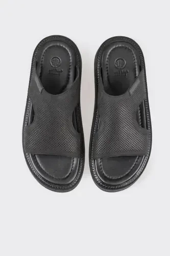 Black Leather Men's Slipper - 4