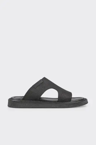 Black Leather Men's Slipper - 1