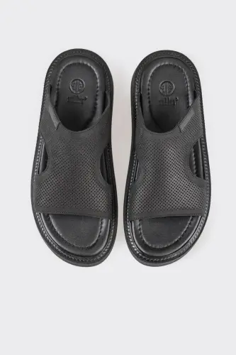 Black Leather Men's Slipper - 4