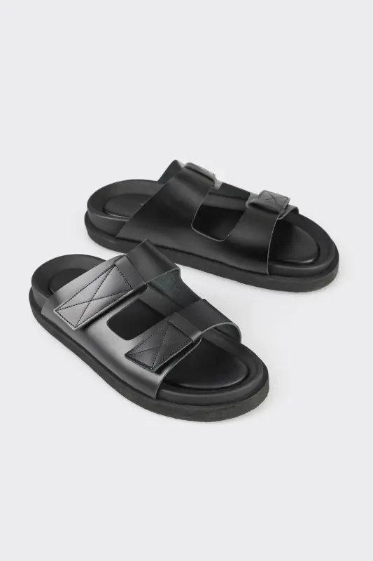 Black Leather Men's Slipper - 2