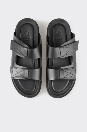 Black Leather Men's Slipper - 4