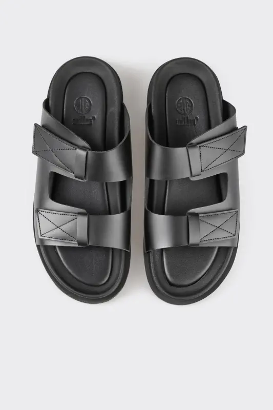 Black Leather Men's Slipper - 4