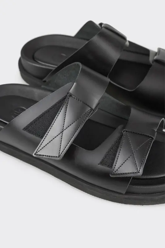 Black Leather Men's Slipper - 5