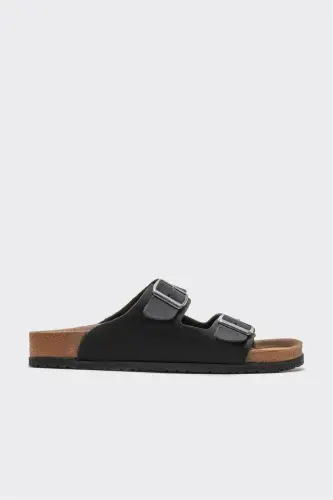 Black Leather Men's Slipper 