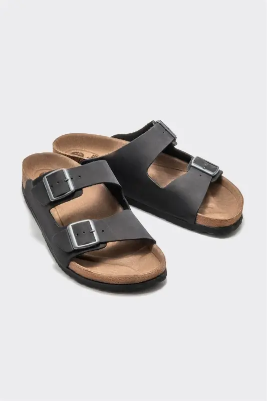 Black Leather Men's Slipper - 2