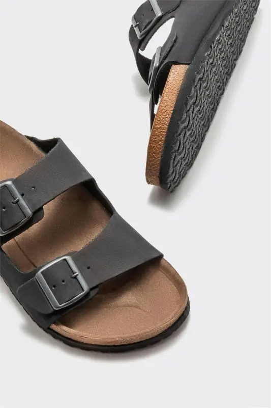 Black Leather Men's Slipper - 3
