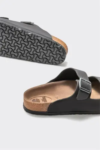 Black Leather Men's Slipper - 4