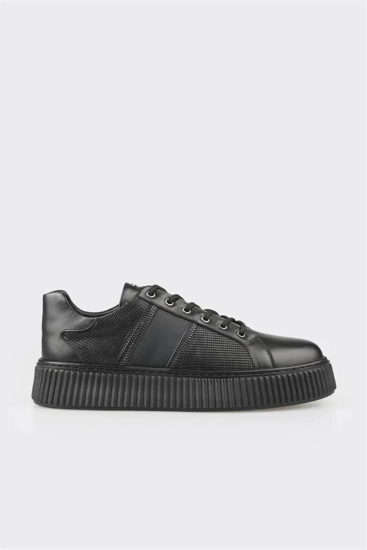 Black Leather Men's Sneaker - 1