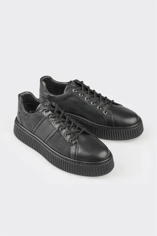 Black Leather Men's Sneaker - 2