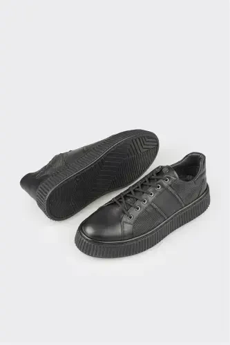 Black Leather Men's Sneaker - 3