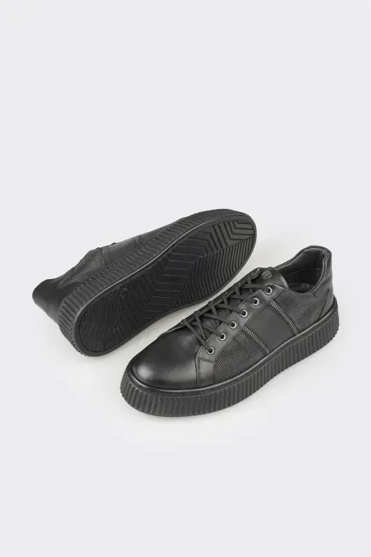 Black Leather Men's Sneaker - 3