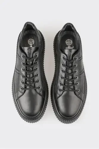 Black Leather Men's Sneaker - 4