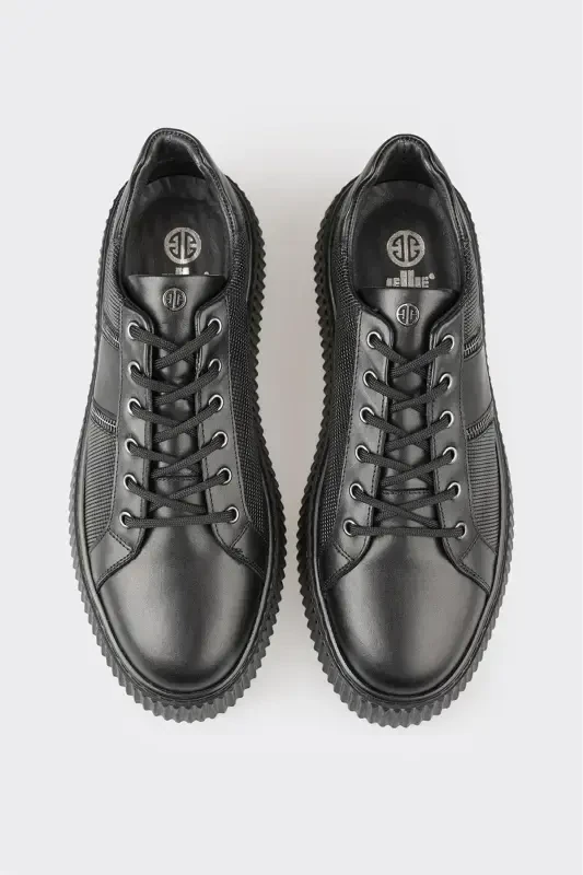 Black Leather Men's Sneaker - 4