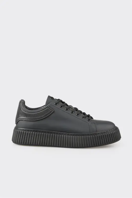 Black Leather Men's Sneaker-Black - ELLE
