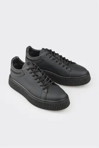 Black Leather Men's Sneaker-Black - ELLE (1)