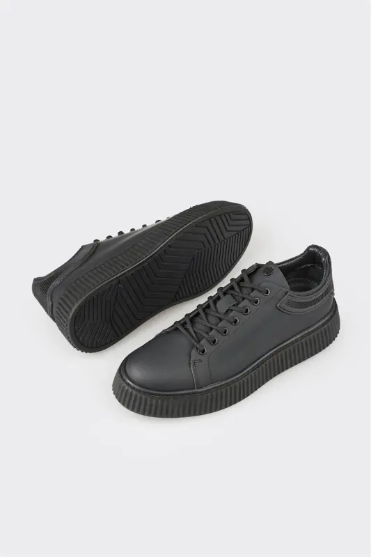 Black Leather Men's Sneaker-Black - 3