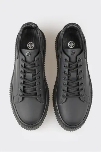 Black Leather Men's Sneaker-Black - 4