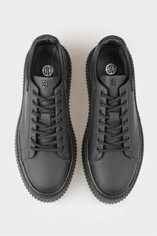 Black Leather Men's Sneaker-Black - 4