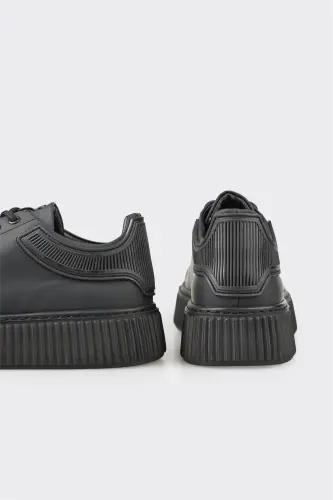 Black Leather Men's Sneaker-Black - 5