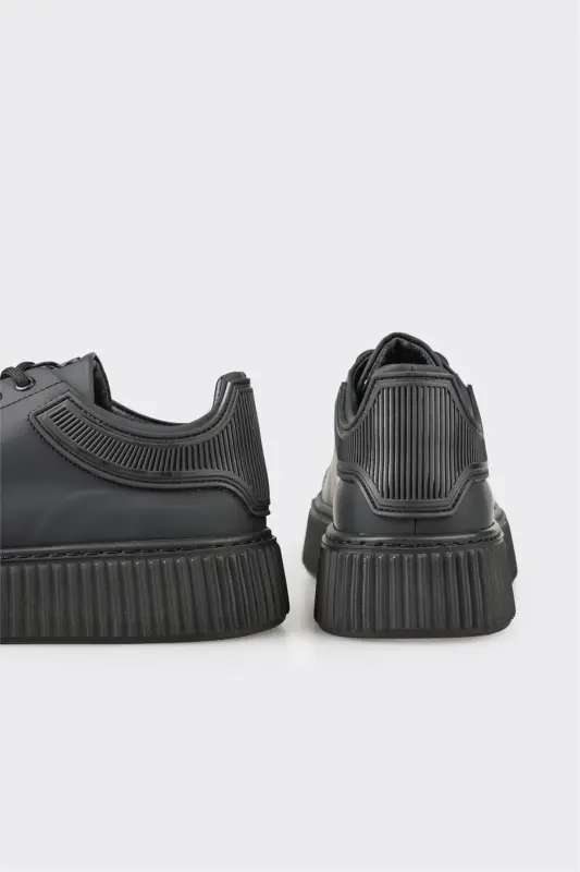 Black Leather Men's Sneaker-Black - 5