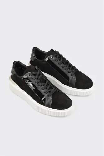 Black Leather Men's Sneaker - Black - ELLE SHOES (1)