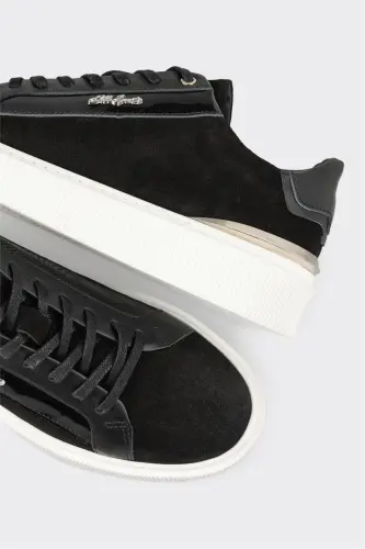 Black Leather Men's Sneaker - Black - 5