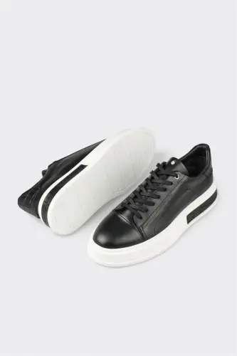 Black Leather Men's Sneaker-Black - 3