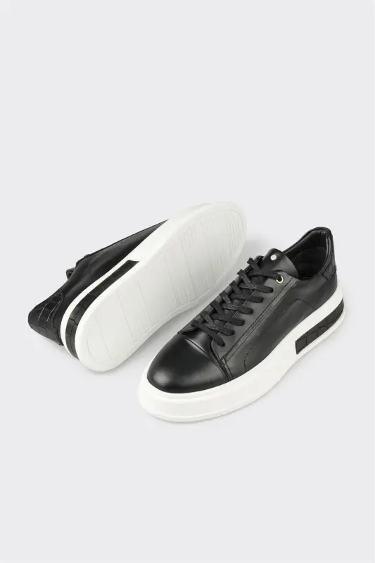 Black Leather Men's Sneaker-Black - 3
