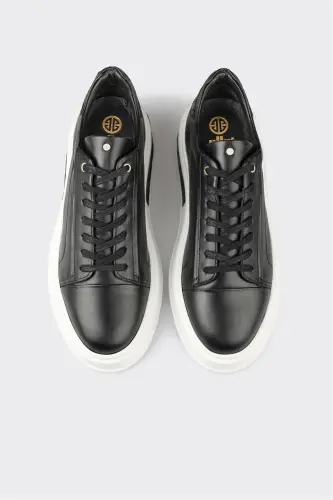 Black Leather Men's Sneaker-Black - 4