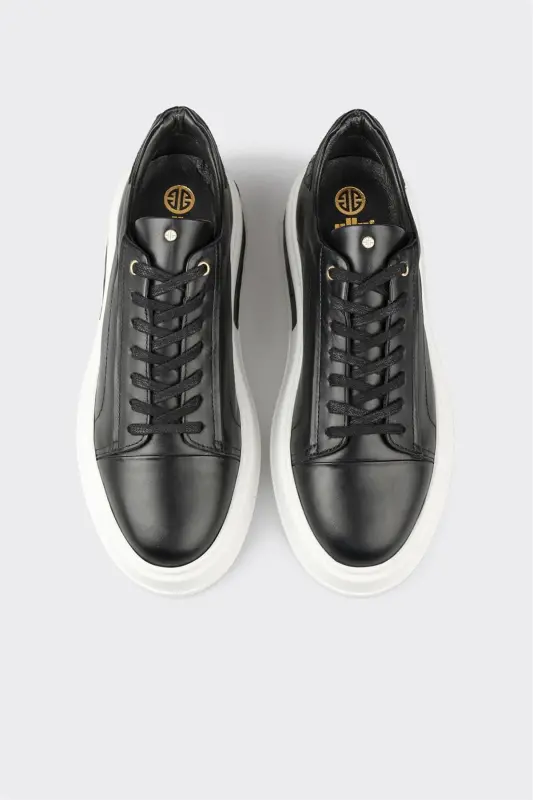 Black Leather Men's Sneaker-Black - 4